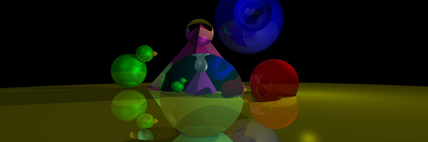 a scene demonstrating trransparent objects with raytracing recursion depth 2