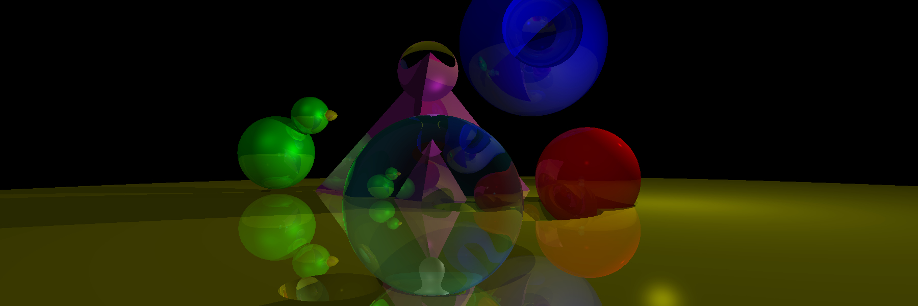 a scene demonstrating trransparent objects with raytracing recursion depth 3