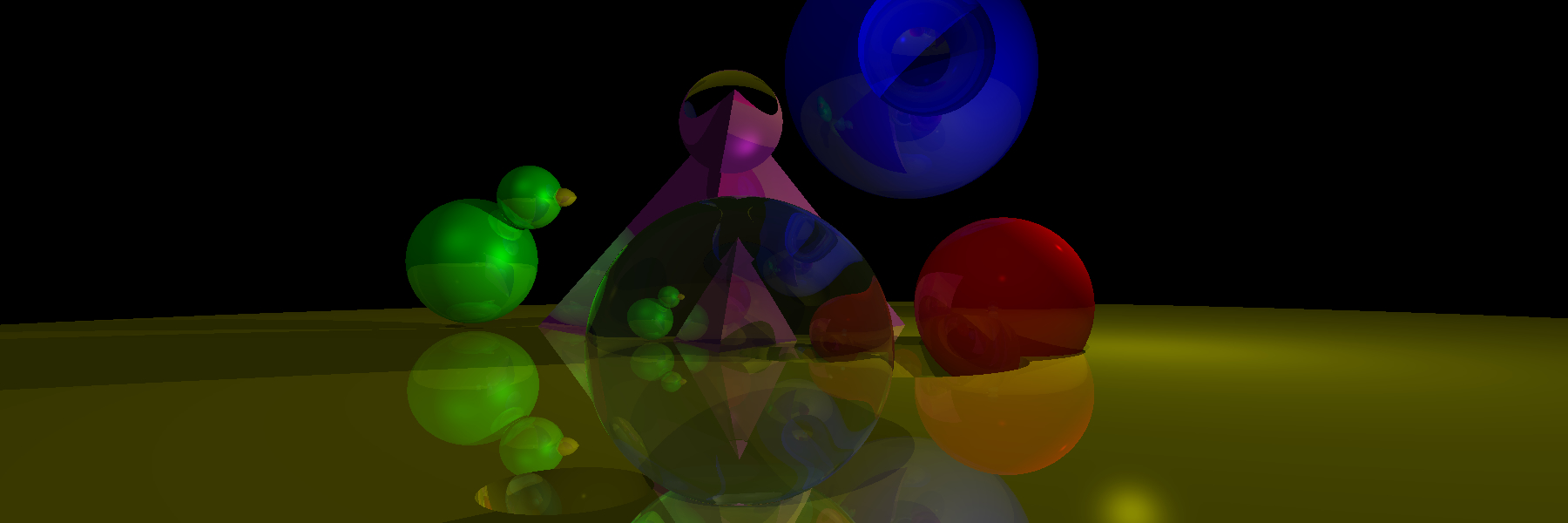a scene demonstrating trransparent objects with raytracing recursion depth 4